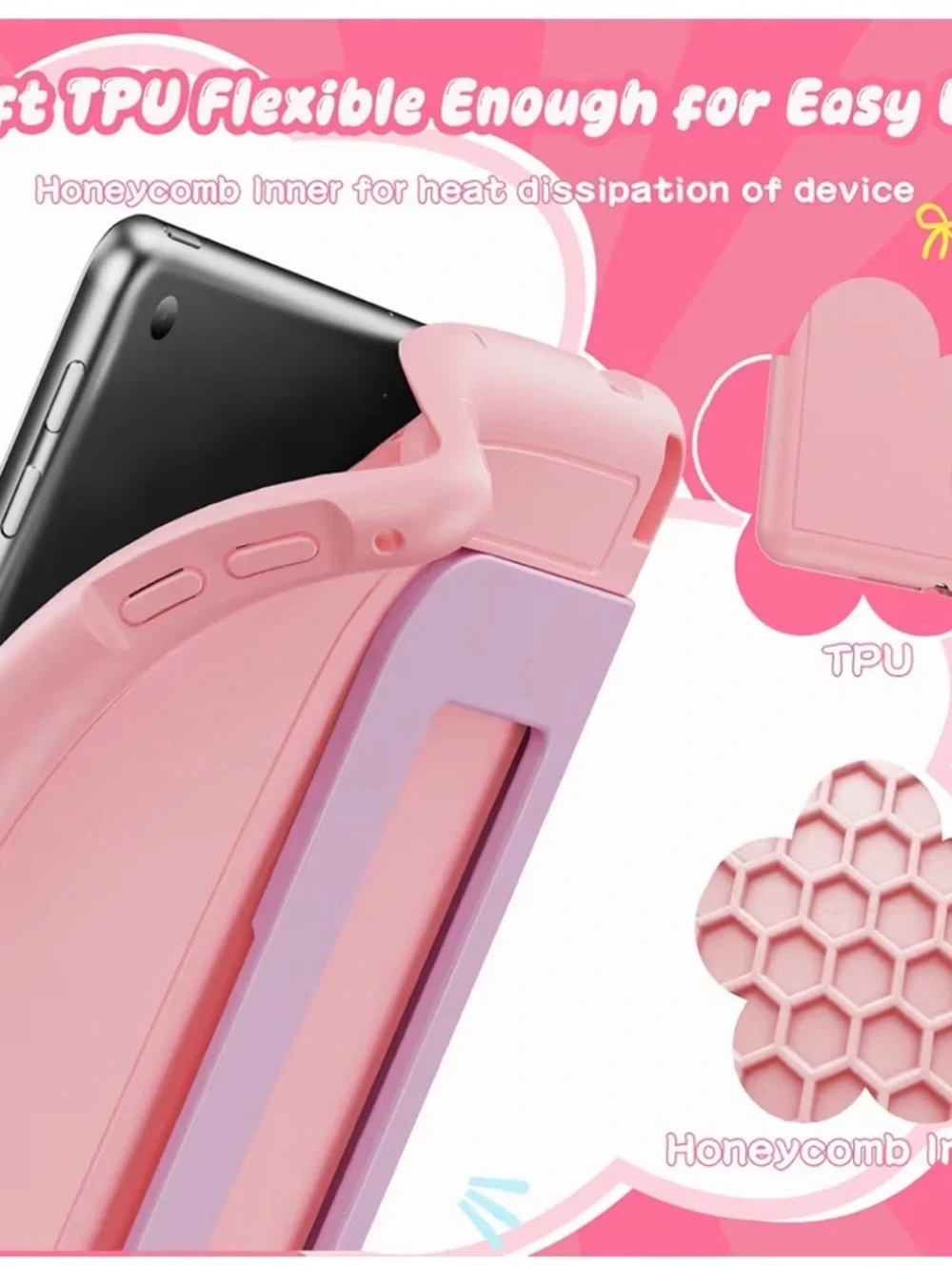 Kids-Friendly Pink Tablet Case with Stand